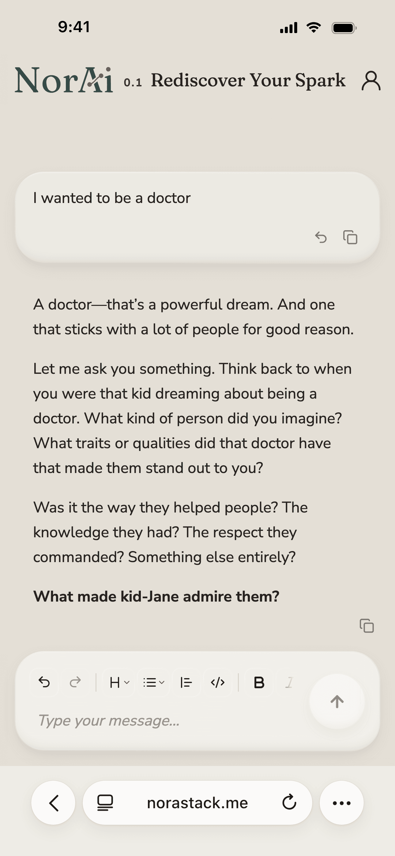 NorAI conversation showing personalized coaching